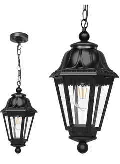 SP Modern Black Pendant Light Fixture, Farmhouse Exterior Hanging Lights with Adjustable Chain, Black Ceiling Hanging Lanterns with Clear Lampshade for Porch, Yard, Gazebo, Entryway  - Image 1