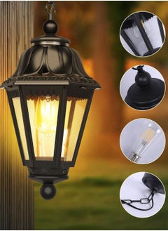 SP Modern Black Pendant Light Fixture, Farmhouse Exterior Hanging Lights with Adjustable Chain, Black Ceiling Hanging Lanterns with Clear Lampshade for Porch, Yard, Gazebo, Entryway  - Image 5