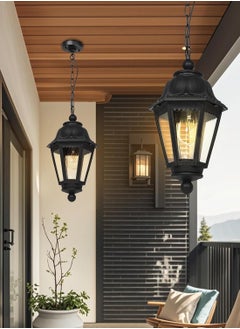 SP Modern Black Pendant Light Fixture, Farmhouse Exterior Hanging Lights with Adjustable Chain, Black Ceiling Hanging Lanterns with Clear Lampshade for Porch, Yard, Gazebo, Entryway  - Image 4