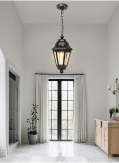 SP Modern Black Pendant Light Fixture, Farmhouse Exterior Hanging Lights with Adjustable Chain, Black Ceiling Hanging Lanterns with Clear Lampshade for Porch, Yard, Gazebo, Entryway  - Image 3