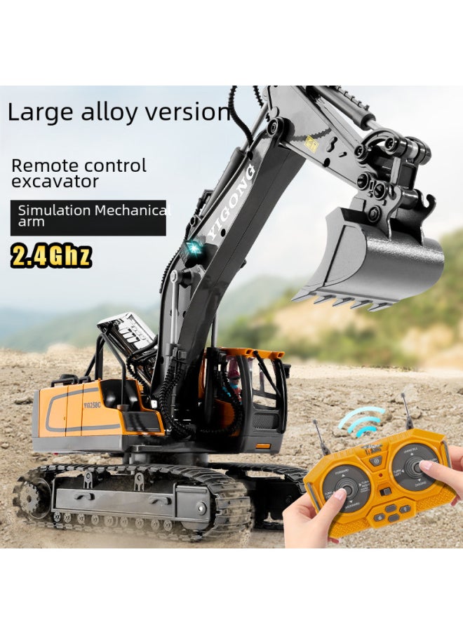 11-Channel Remote Control Alloy Excavator Spray Dump Truck Excavator Children's Toy Engineering Vehicle Remote Control Bulldozer-Color:11-way Alloy Excavator Yellow-Proportion:Three-level Version  - Image 2
