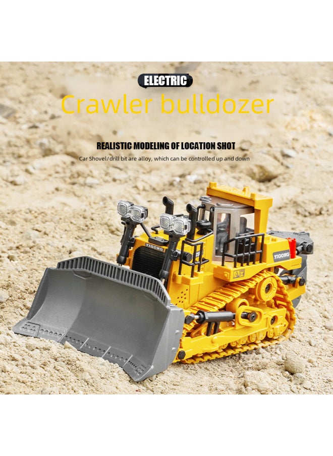 11-Channel Remote Control Alloy Excavator Spray Dump Truck Excavator Children's Toy Engineering Vehicle Remote Control Bulldozer-Color:11-way Alloy Excavator Yellow-Proportion:Three-level Version  - Image 3