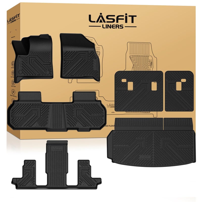 حصائر أرضية LASFIT مع وسادة ظهر لسيارة شيفروليه ترافيرس 2024-2026 فقط 7 مقاعد GMC أكاديا 2024-2026 فقط 7 مقاعد بويك إنكلايف 2025-2026 حصائر أرضية مخصصة لجميع الأحوال الجوية TPE