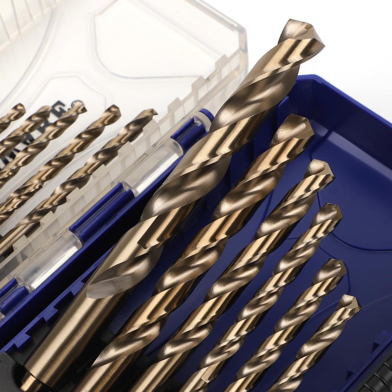 COMOWARE Cobalt Drill Bit Set- 21Pcs M42 High Speed Steel Twist Jobber Length for Hardened Metal, Stainless Steel, Cast Iron and Wood Plastic with Indexed Storage Case, 1/16"-1/2" - Image 4