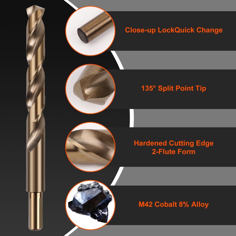 COMOWARE Cobalt Drill Bit Set- 21Pcs M42 High Speed Steel Twist Jobber Length for Hardened Metal, Stainless Steel, Cast Iron and Wood Plastic with Indexed Storage Case, 1/16"-1/2" - Image 5