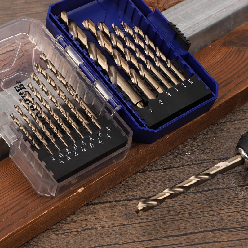 COMOWARE Cobalt Drill Bit Set- 21Pcs M42 High Speed Steel Twist Jobber Length for Hardened Metal, Stainless Steel, Cast Iron and Wood Plastic with Indexed Storage Case, 1/16"-1/2" - Image 2