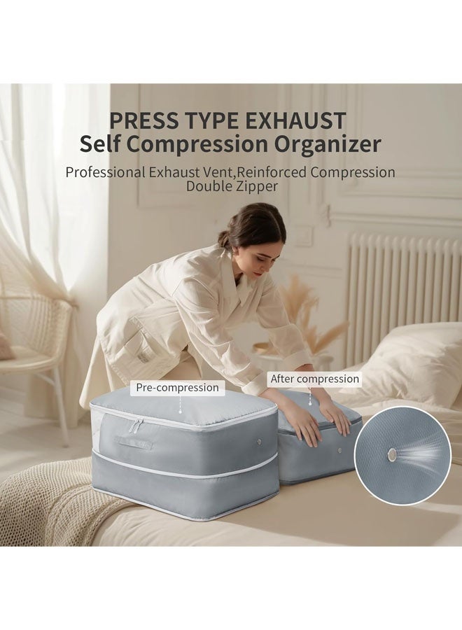 Space Saving Comforter Storage Bag with Handle, Sheet Storage with Zipper Window,Large Capacity Ultra Space Saving Self Compression Organize,Washable Bedding Organizer For Pillow Duvet Clothing Plush Toy,Grey - Image 3