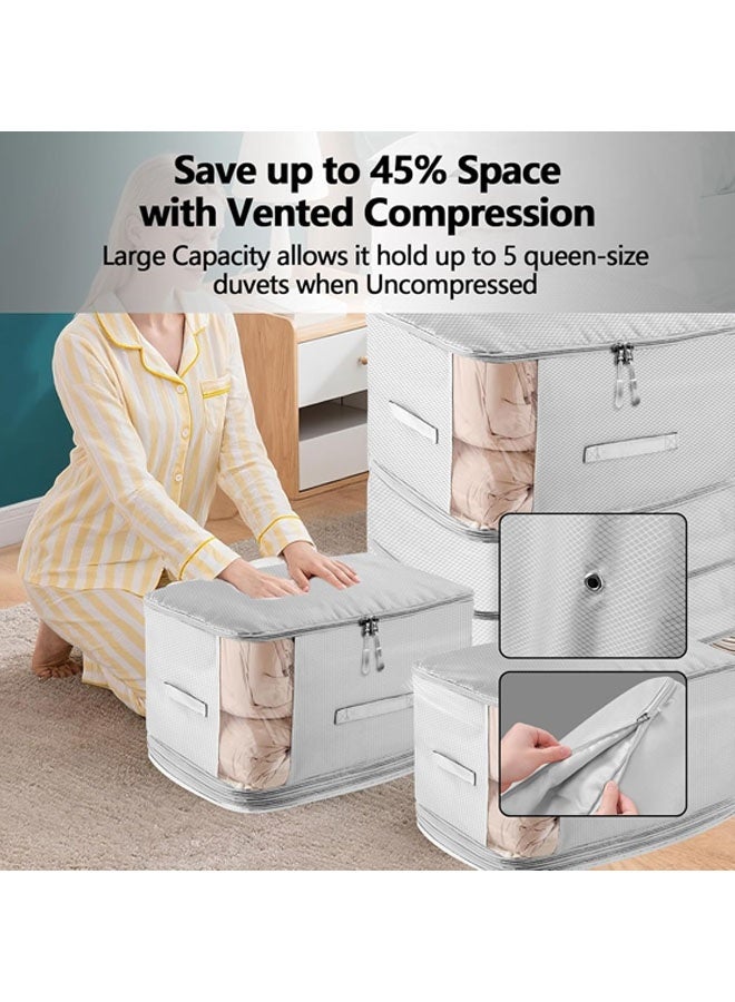 Space Saving Comforter Storage Bag with Handle, Sheet Storage with Zipper Window,Large Capacity Ultra Space Saving Self Compression Organize,Washable Bedding Organizer For Pillow Duvet Clothing Plush Toy,Grey - Image 5