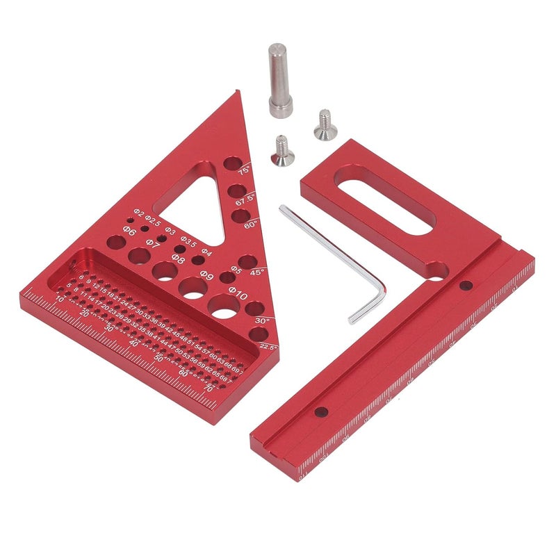 Woodworking Square Protractor 3D Multiangle Measuring Ruler Aluminum Alloy Miter Ruler Layout Measuring Tool for Engineer Carpenter Construction Use (Red) - Image 1