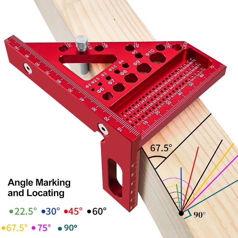 Woodworking Square Protractor 3D Multiangle Measuring Ruler Aluminum Alloy Miter Ruler Layout Measuring Tool for Engineer Carpenter Construction Use (Red) - Image 4