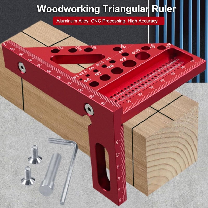 Woodworking Square Protractor 3D Multiangle Measuring Ruler Aluminum Alloy Miter Ruler Layout Measuring Tool for Engineer Carpenter Construction Use (Red) - Image 3