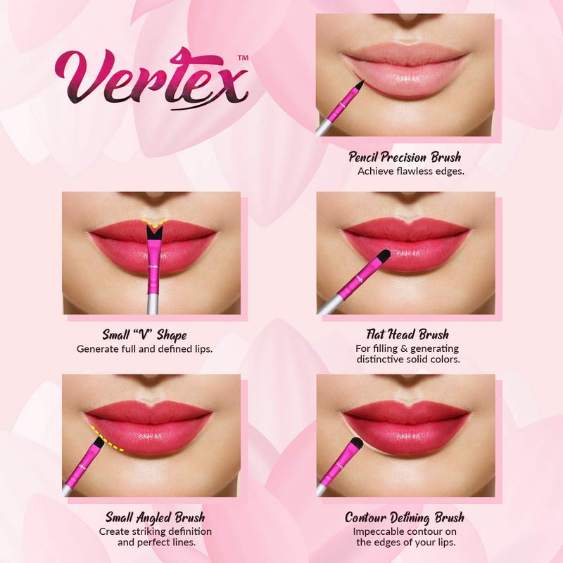 VERTEX Lip Brush For Lipstick Top Lip Stencil V Shape Multi Purpose Eyeliner Eyebrow Concealer Makeup Brushes 3pcs Round Head Blending Applicator Travel Reusable For All Day Red Nude Matte Pink Cream Gloss - Image 2