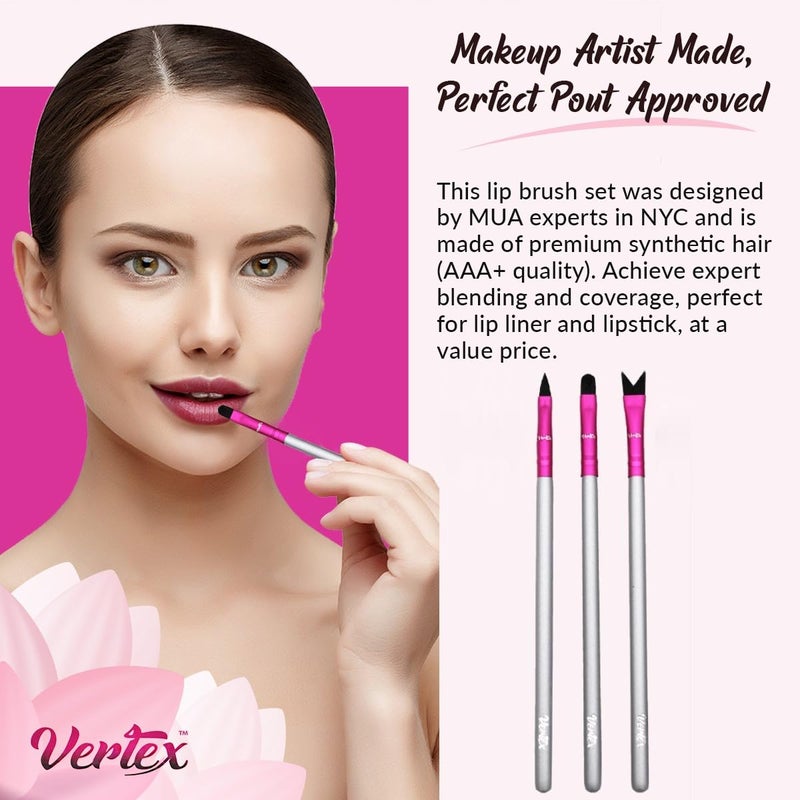 VERTEX Lip Brush For Lipstick Top Lip Stencil V Shape Multi Purpose Eyeliner Eyebrow Concealer Makeup Brushes 3pcs Round Head Blending Applicator Travel Reusable For All Day Red Nude Matte Pink Cream Gloss - Image 3