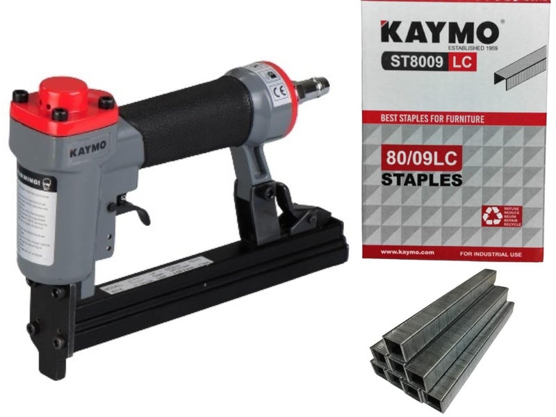 ECO-PS8016 Pneumatic Stapler with 80 Series 8009LC Staple Size 9mm (7500 Pieces) | 900g Lightweight Tool | 50–90 PSI | Curved Trigger | Ergonomic Rubber Grip | Staple Viewing Window