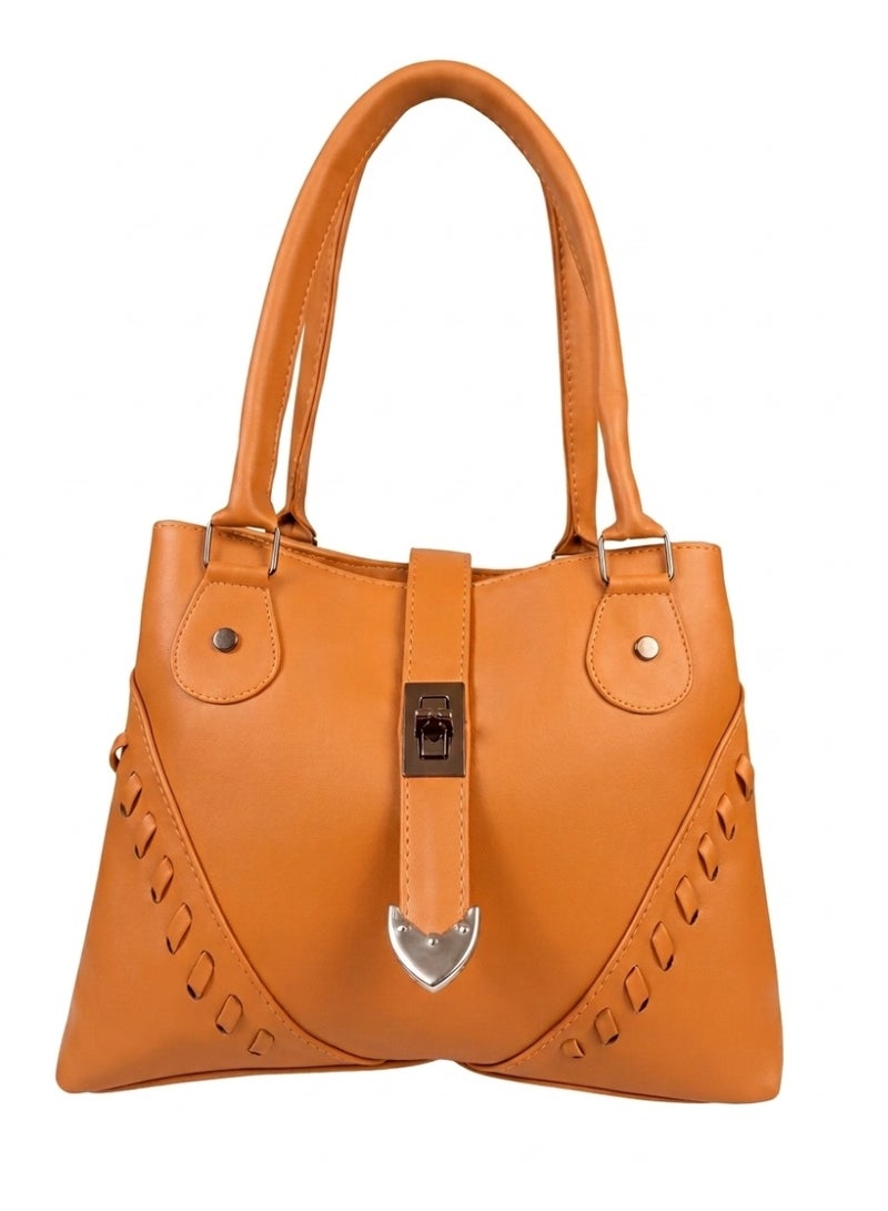 Women's Handbag,Faux Leather, Metal Closure, Elegant Design (Camel)