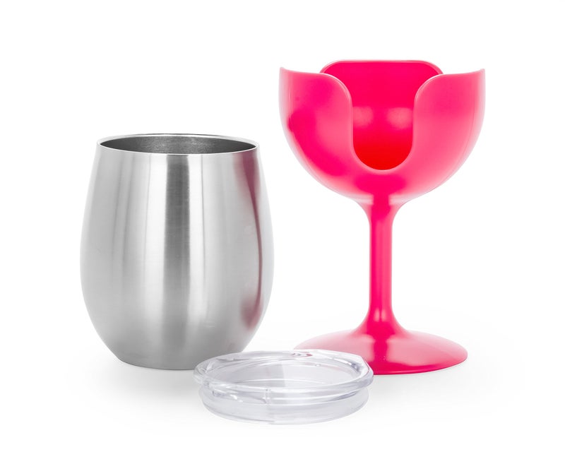 Camco Life is Better at The Campsite 8 oz Wine Tumbler 2 Pack - Heavy Duty Double Wall Vacuum Insulation - Crafted of 18/8 Stainless Steel - Features Removable Blue & Pink Stems (51915) - Image 4