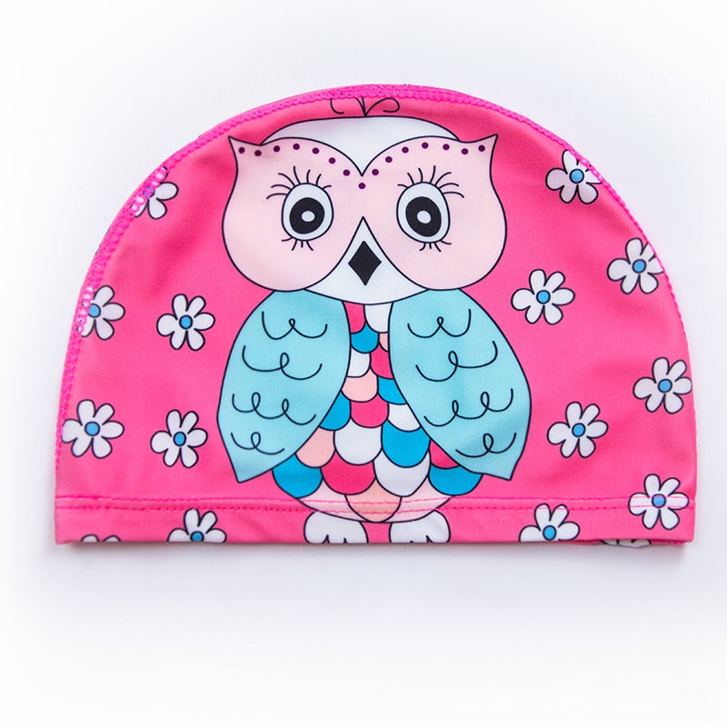 Generic Kids Soft Silicone Swim Cap for Long and Short Hair Foundation Owl 