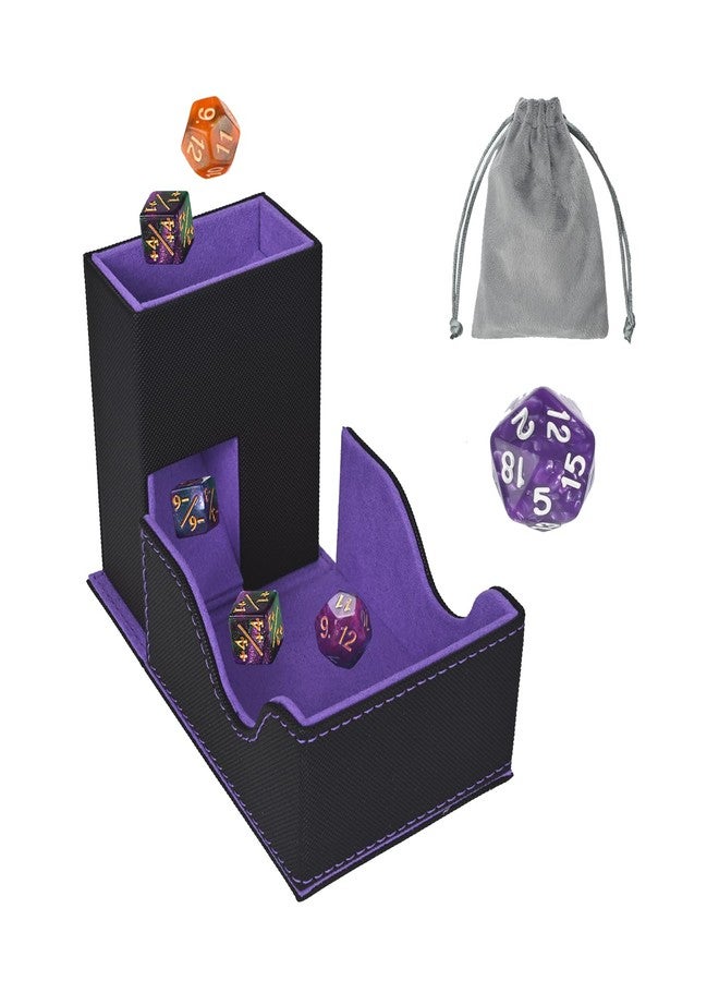 Stepane Dice Tower and Tray,Foldable Portable Dice Rolling Tower,Dice Roller Accessory for Dungeons and Dragons,Classic Board Games,RPG Games,and Tabletop Games Black/Violet - Image 1