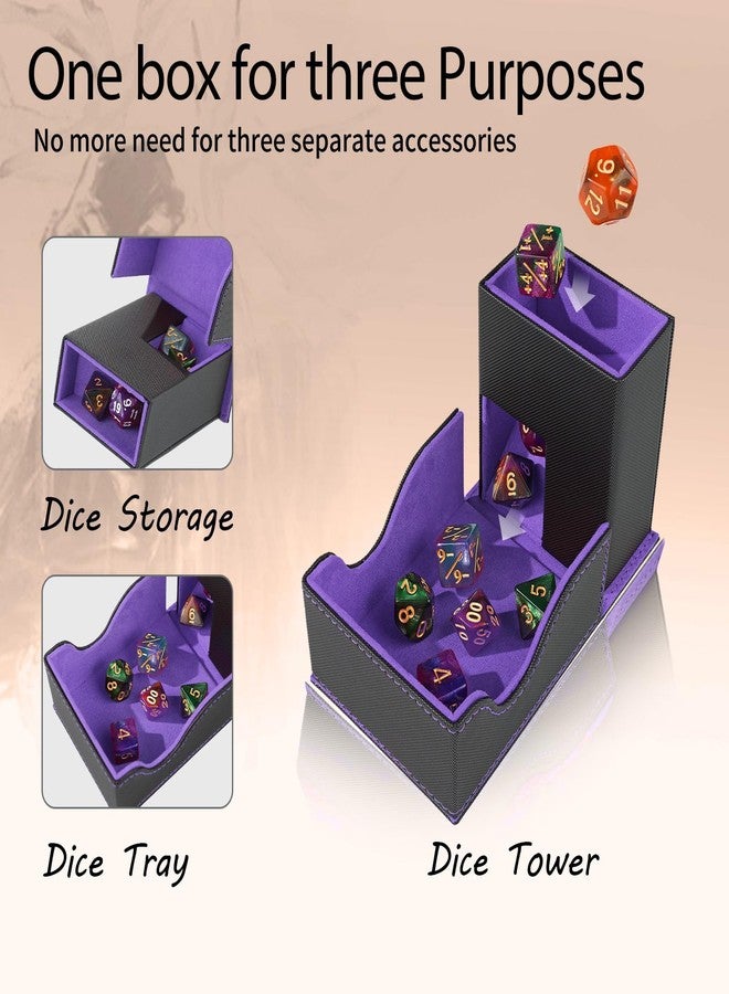 Stepane Dice Tower and Tray,Foldable Portable Dice Rolling Tower,Dice Roller Accessory for Dungeons and Dragons,Classic Board Games,RPG Games,and Tabletop Games Black/Violet - Image 2