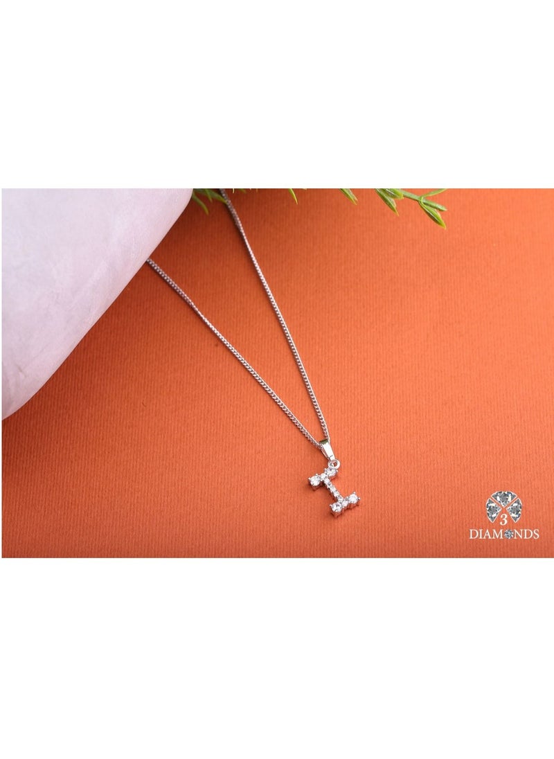 3Diamonds - Pendant Necklace For Women Platinum Plated Letter I - Image 1