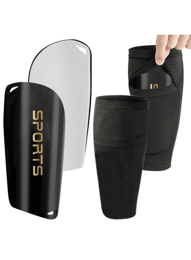 Chabeia Football Sport Shin Guards Two-Piece Set - EVA Cushioning Shin Guards and Sleeves for Teens & Kids - Soccer, Rugby, Hockey（Black, Size M） - Image 1