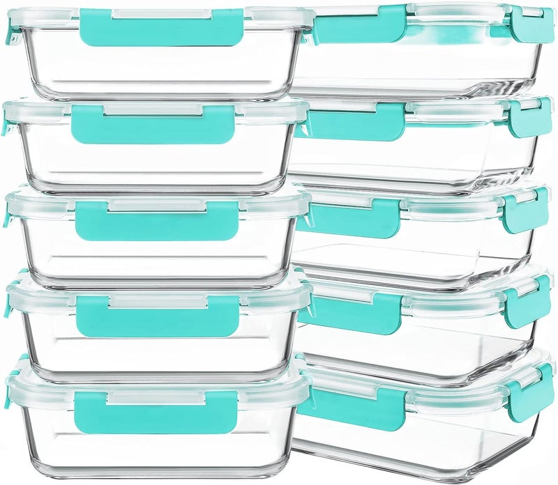 KOMUEE 10 Packs 30 oz Glass Meal Prep Containers,Glass Food Storage Containers with Lids,Airtight Lunch Bento Boxes, Microwave, Oven, Freezer and Dishwasher,Green - Image 1