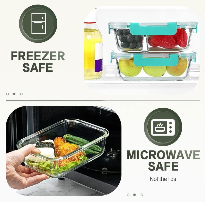 KOMUEE 10 Packs 30 oz Glass Meal Prep Containers,Glass Food Storage Containers with Lids,Airtight Lunch Bento Boxes, Microwave, Oven, Freezer and Dishwasher,Green - Image 3