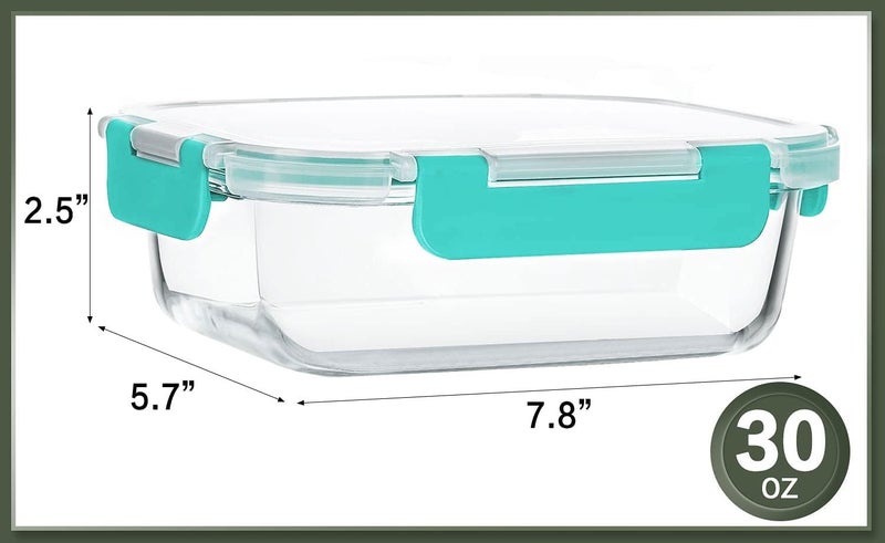 KOMUEE 10 Packs 30 oz Glass Meal Prep Containers,Glass Food Storage Containers with Lids,Airtight Lunch Bento Boxes, Microwave, Oven, Freezer and Dishwasher,Green - Image 2