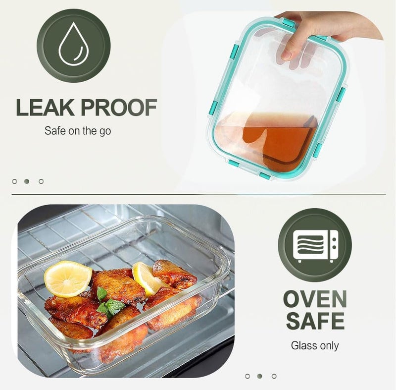 KOMUEE 10 Packs 30 oz Glass Meal Prep Containers,Glass Food Storage Containers with Lids,Airtight Lunch Bento Boxes, Microwave, Oven, Freezer and Dishwasher,Green - Image 4