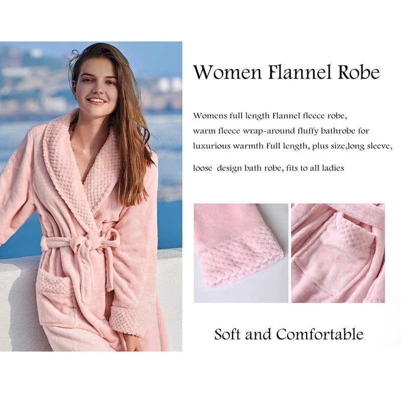 Oksun Womens Plush Fleece Long Robe: Flannel Warm Bathrobe - Full Length Winter Housecoat - Soft Cozy Nightgown Sleepwear (Pink, XL) - Image 4