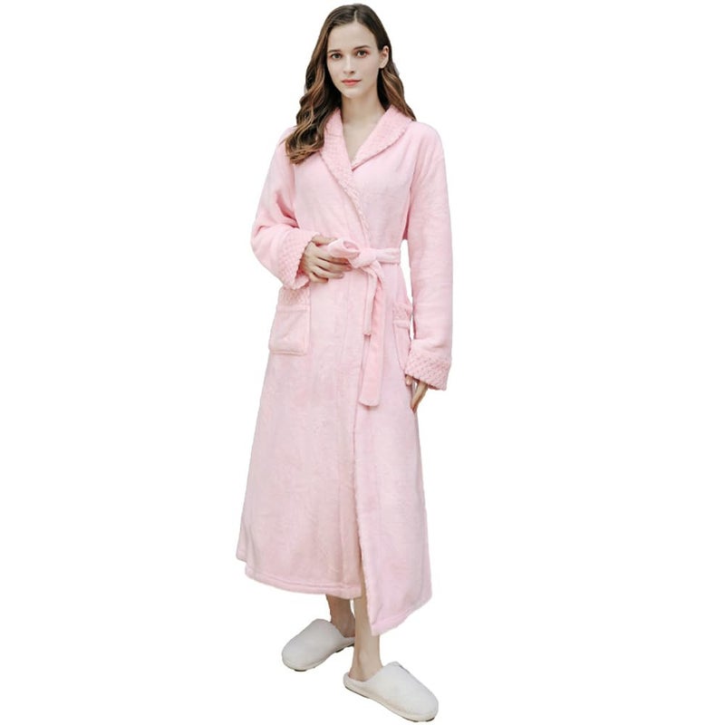Oksun Womens Plush Fleece Long Robe: Flannel Warm Bathrobe - Full Length Winter Housecoat - Soft Cozy Nightgown Sleepwear (Pink, XL) - Image 2