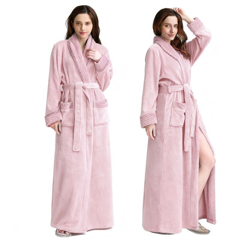 Oksun Womens Plush Fleece Long Robe: Flannel Warm Bathrobe - Full Length Winter Housecoat - Soft Cozy Nightgown Sleepwear (Pink, XL) - Image 1