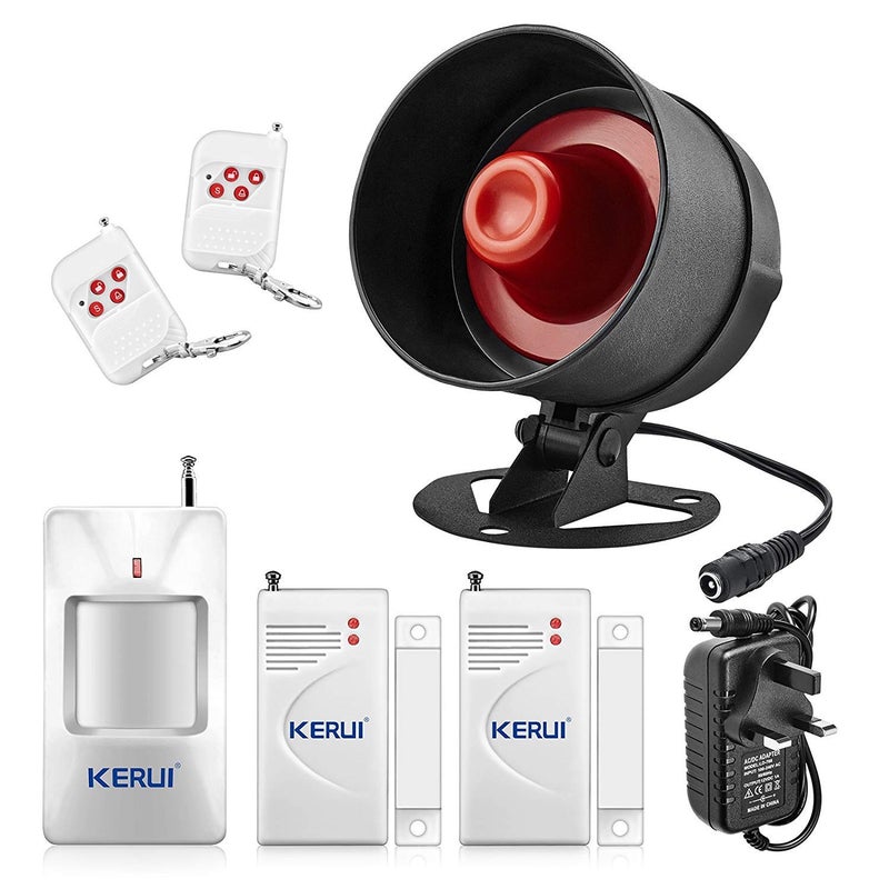 KERUI Wireless Security Burglar Door Alarm System Kit for Garage Shed House Hotel Shop Apartment, Weatherproof Siren Horn with Remote Control Door Contact Sensor,Motion Sensor,Loud Up to 115db - Image 1