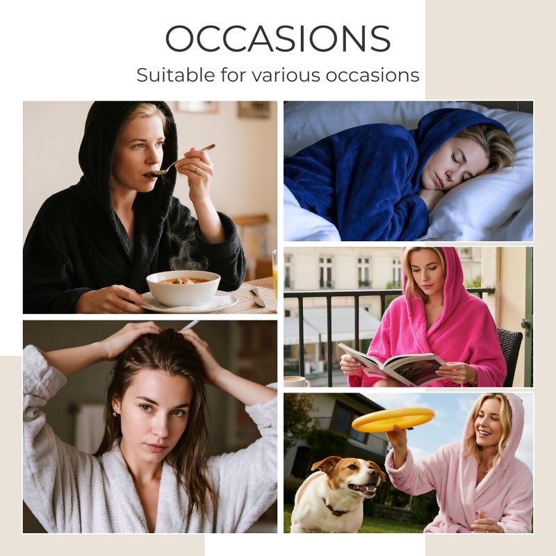 EK4YDNDS Womens Long Hooded Fleece Robe, Soft Warm Spa Bathrobe for Cozy Lightweight Loungewear(Black, L/XL) - Image 5