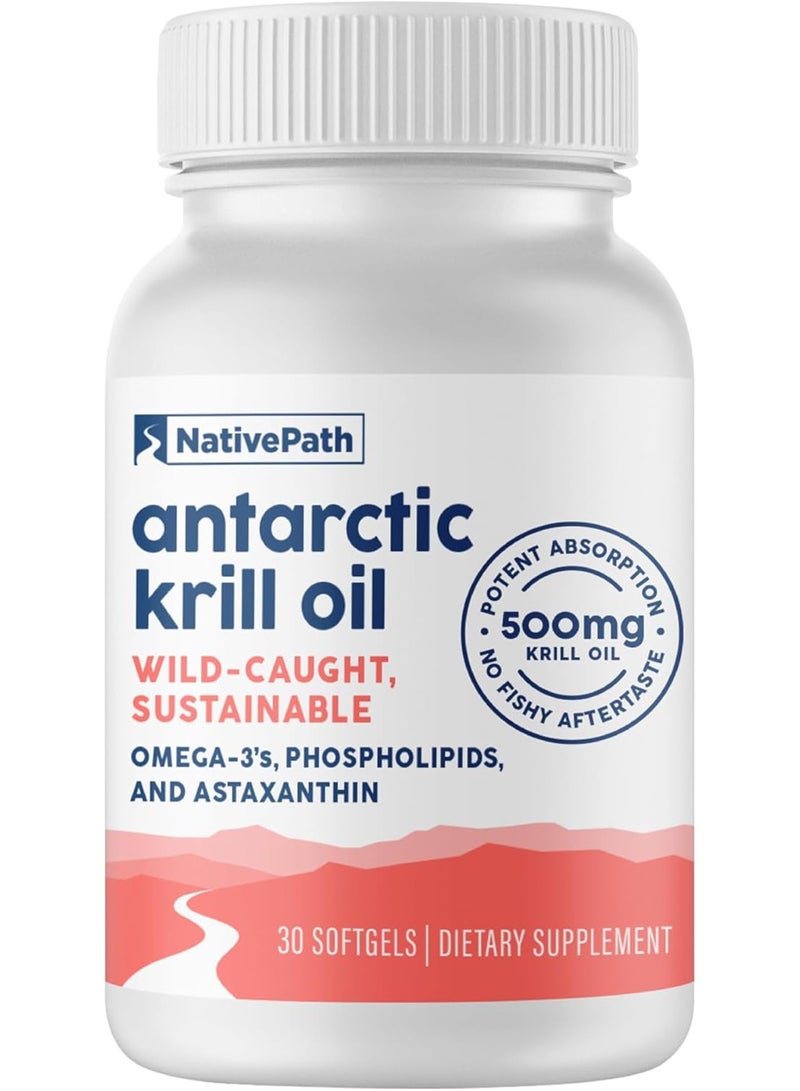 NativePath Antarctic Krill Oil - Wild-Caught Sustainable Omega-3 Fatty Acids with EPA and DHA - 30-Day Supply - Joint, Heart, Brain Health and Immunity Support - Pure Formula, No Fishy Taste - Image 1