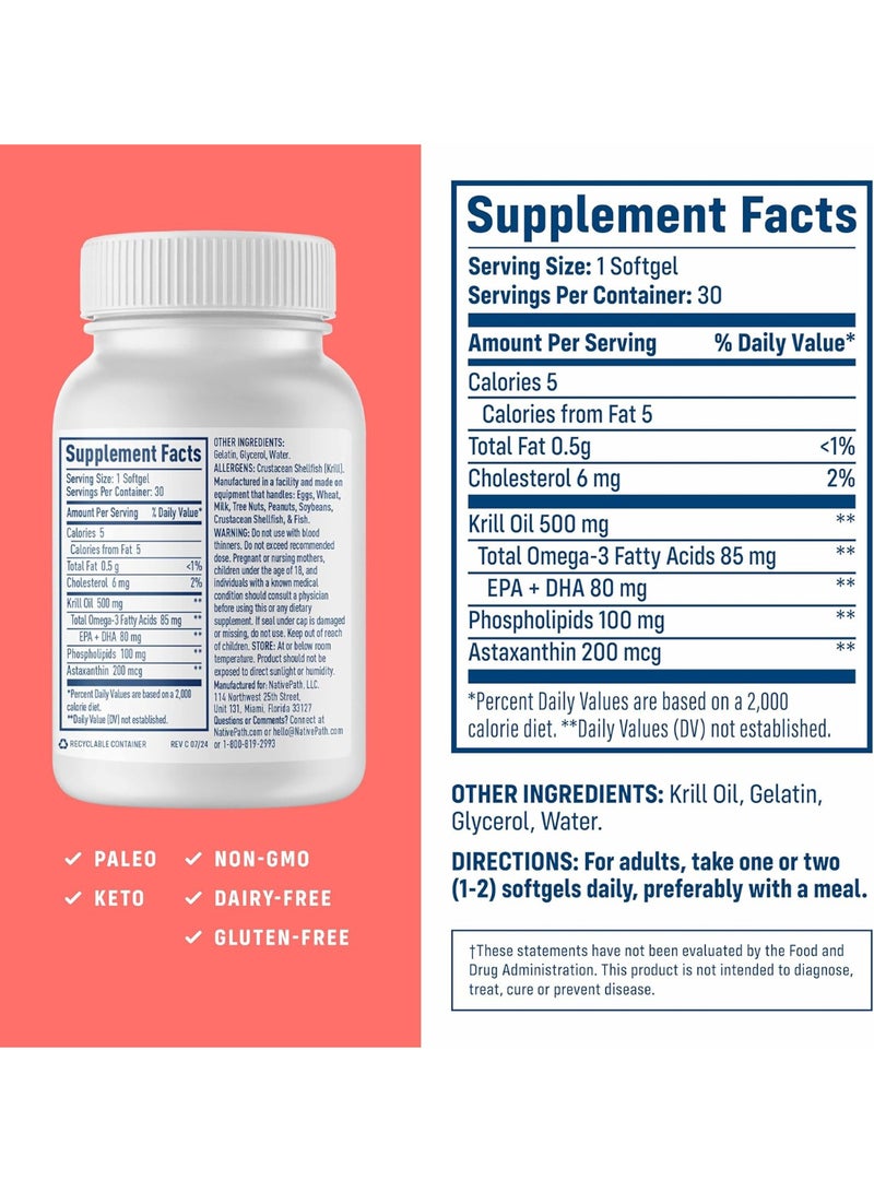 NativePath Antarctic Krill Oil - Wild-Caught Sustainable Omega-3 Fatty Acids with EPA and DHA - 30-Day Supply - Joint, Heart, Brain Health and Immunity Support - Pure Formula, No Fishy Taste - Image 2