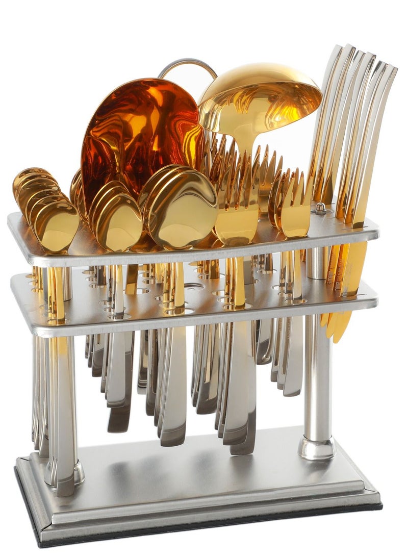 Life Smile - 38-Piece Spoon Set Stainless Steel Spoon and Fork Set Cutlery Set with Stand Dishwasher Safe and Easy Clean Tableware Set with Spoon/Knife/Fork Set Service for 6 - Image 1