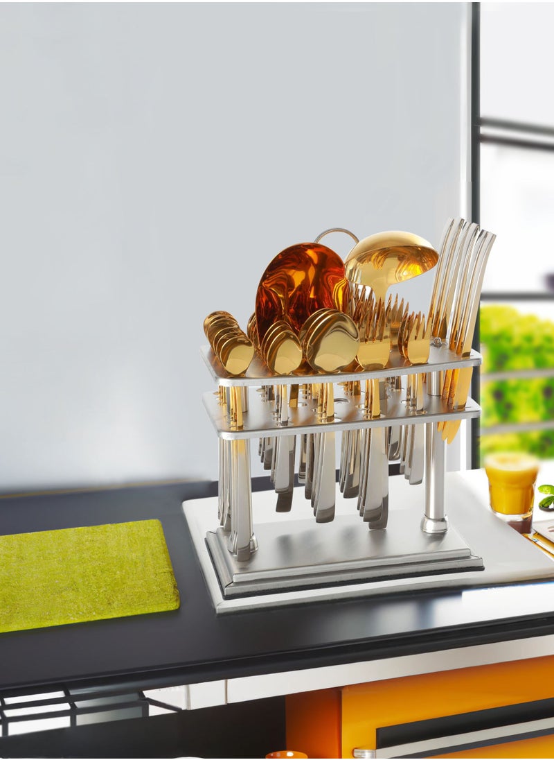 Life Smile - 38-Piece Spoon Set Stainless Steel Spoon and Fork Set Cutlery Set with Stand Dishwasher Safe and Easy Clean Tableware Set with Spoon/Knife/Fork Set Service for 6 - Image 1