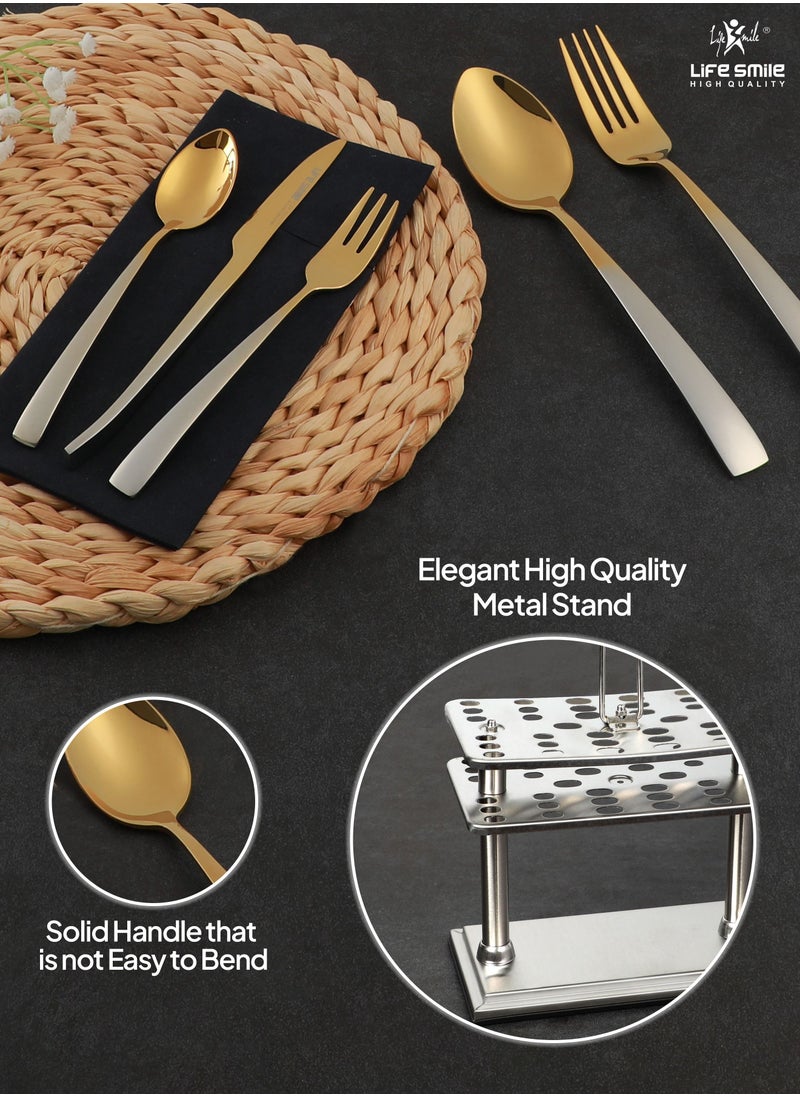 Life Smile - 38-Piece Spoon Set Stainless Steel Spoon and Fork Set Cutlery Set with Stand Dishwasher Safe and Easy Clean Tableware Set with Spoon/Knife/Fork Set Service for 6 - Image 1