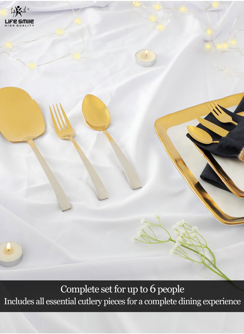 Life Smile - 38-Piece Spoon Set Stainless Steel Spoon and Fork Set Cutlery Set with Stand Dishwasher Safe and Easy Clean Tableware Set with Spoon/Knife/Fork Set Service for 6 - Image 1