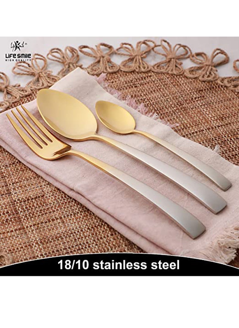 Life Smile - 38-Piece Spoon Set Stainless Steel Spoon and Fork Set Cutlery Set with Stand Dishwasher Safe and Easy Clean Tableware Set with Spoon/Knife/Fork Set Service for 6 - Image 1