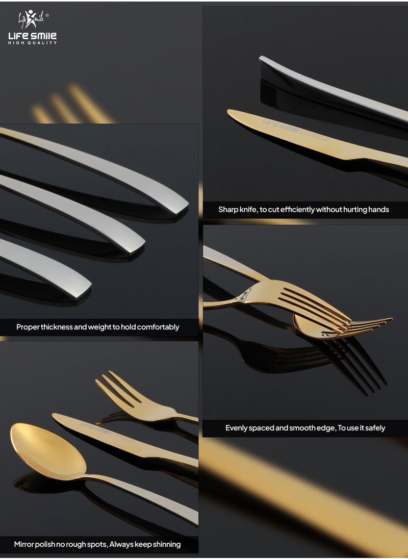 Life Smile - 38-Piece Spoon Set Stainless Steel Spoon and Fork Set Cutlery Set with Stand Dishwasher Safe and Easy Clean Tableware Set with Spoon/Knife/Fork Set Service for 6 - Image 1