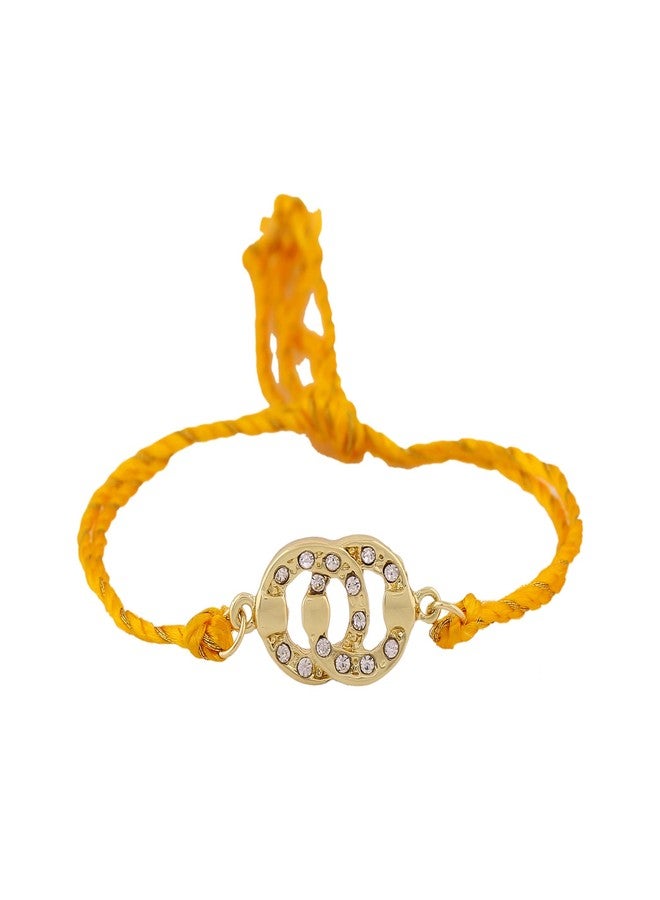 Estele Men's Gold Plated Sacred Bond Bracelet With Austrian Crystals And Fancy Silk Thread. - Image 3