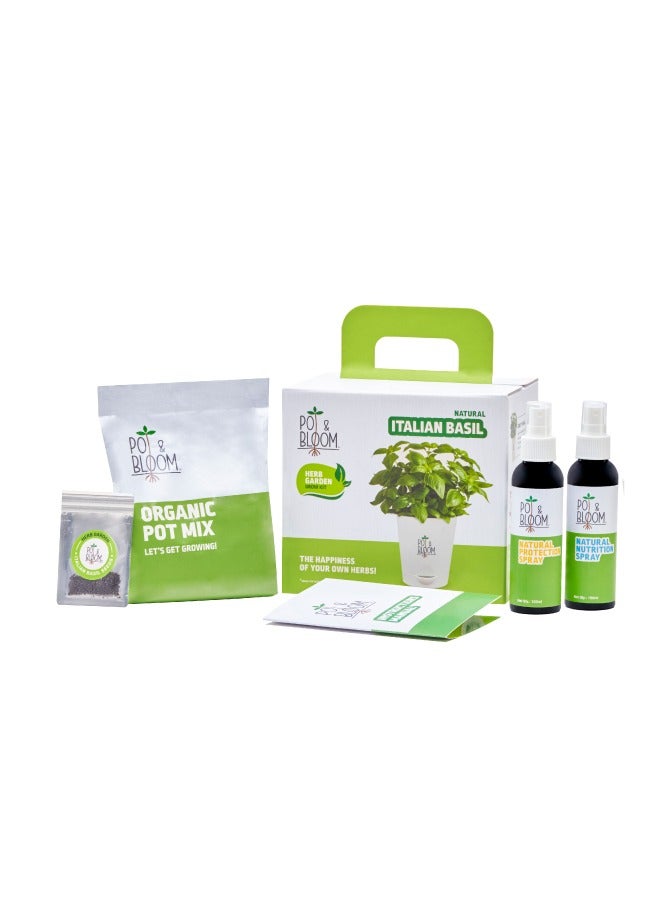 POT & BLOOM Pot And Bloom Home Gardening Kit - Basil Plant. Herbs in Your Own Balcony: Organic Basil Plant Kit with Basil Seeds, Pot, Sprays & Gardening Soil. Have Fresh Italian Basil. Fresh Basil For Any Recipe  - Image 1