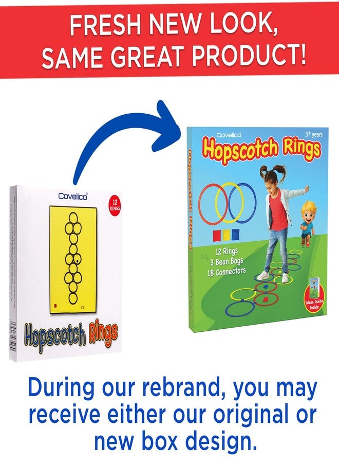 Covelico Hopscotch Rings, 12 x 11 Inch Rings & 3 Bean Bags, Play Hopscotch Outdoor & Indoor Obstacle Course for Kids 3-5, Recess Toys & Physical Education Equipment, Gross Motor Games PE Equipment - Image 2