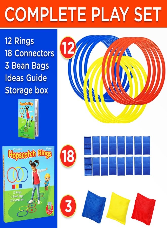 Covelico Hopscotch Rings, 12 x 11 Inch Rings & 3 Bean Bags, Play Hopscotch Outdoor & Indoor Obstacle Course for Kids 3-5, Recess Toys & Physical Education Equipment, Gross Motor Games PE Equipment - Image 3