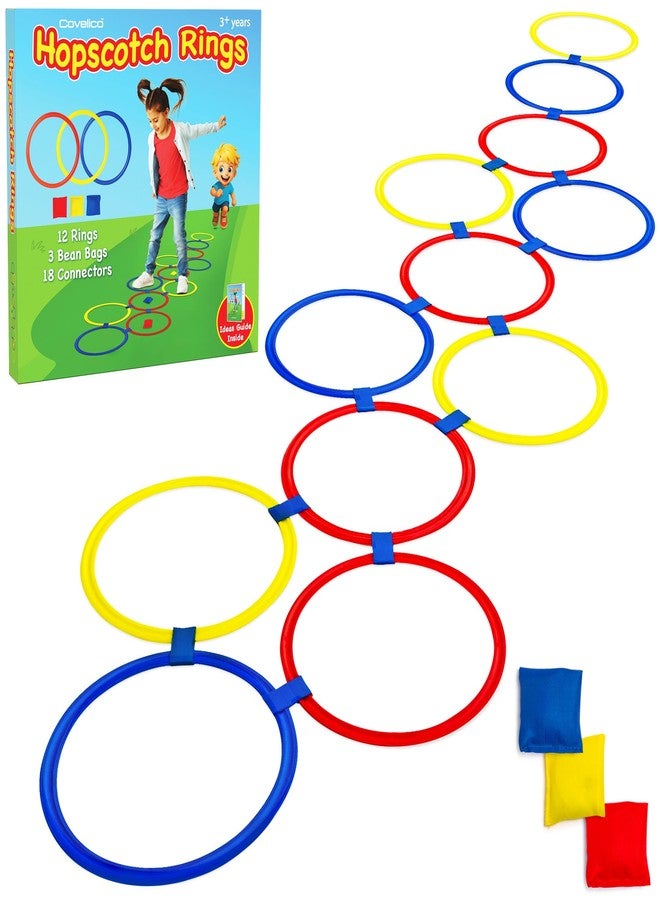 Covelico Hopscotch Rings, 12 x 11 Inch Rings & 3 Bean Bags, Play Hopscotch Outdoor & Indoor Obstacle Course for Kids 3-5, Recess Toys & Physical Education Equipment, Gross Motor Games PE Equipment - Image 1