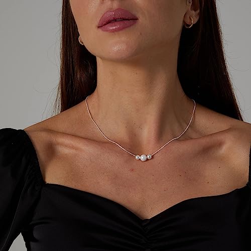Kyerlyn Sliver Necklace,Dainty Pearl Pendant Necklace for Women Barque Pearl Chain Handmade Cultured with Three Freshwater Pearl Everyday Jewelry for Gifts - Image 2