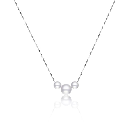 Kyerlyn Sliver Necklace,Dainty Pearl Pendant Necklace for Women Barque Pearl Chain Handmade Cultured with Three Freshwater Pearl Everyday Jewelry for Gifts - Image 1
