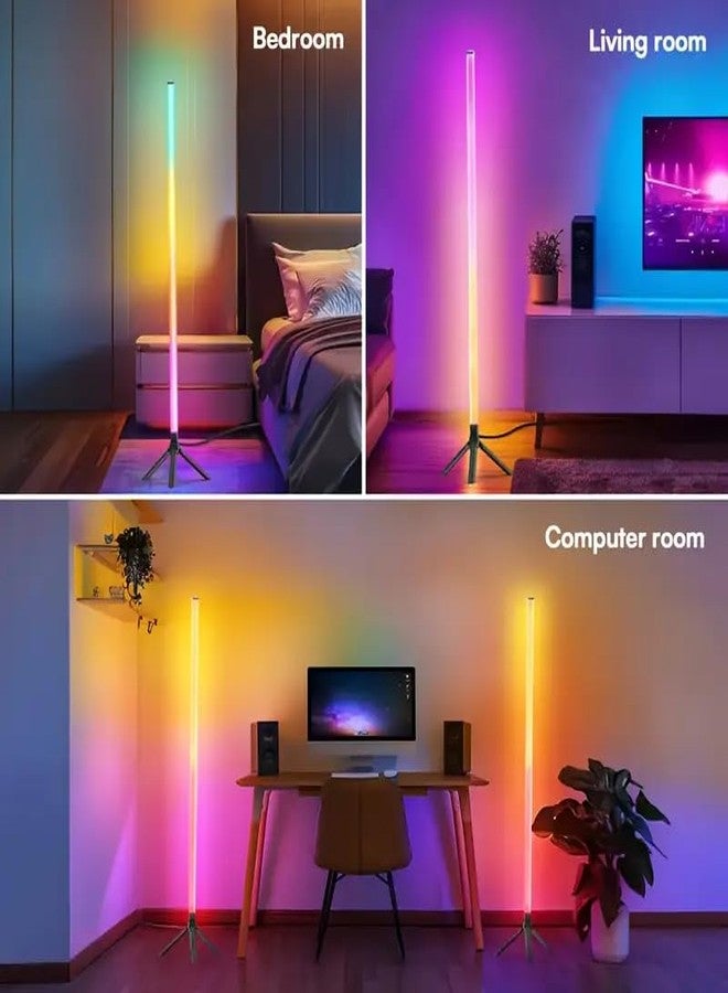 XERGY مصباح أرضي محيطي LED RGBIC من XERGY بزاوية 360 درجة، 60 مصباح LED، تحكم عبر التطبيق/جهاز تحكم عن بعد بالأشعة تحت الحمراء/زر، ارتفاع قابل للتعديل، إضاءة مزاجية لغرفة النوم، الألعاب، الحفلات، ديكور المنزل، (5 فولت، يعمل بمنفذ USB) - Image 4